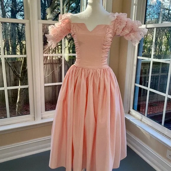 Vintage 1987 Gunne Sax By Jessica McClintock Pale Pink Prom Dress - Size 5 - Picture 3 of 8